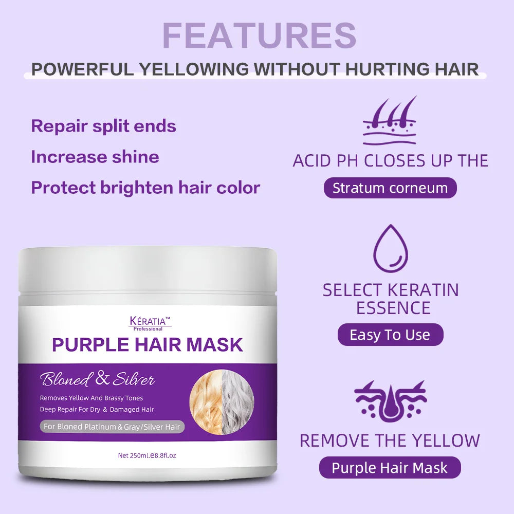 Banish Yellow Hues Reduce Brassiness & Condition Dry Damaged Hair Blonde Platinum & Silver Hair Purple Hair Mask