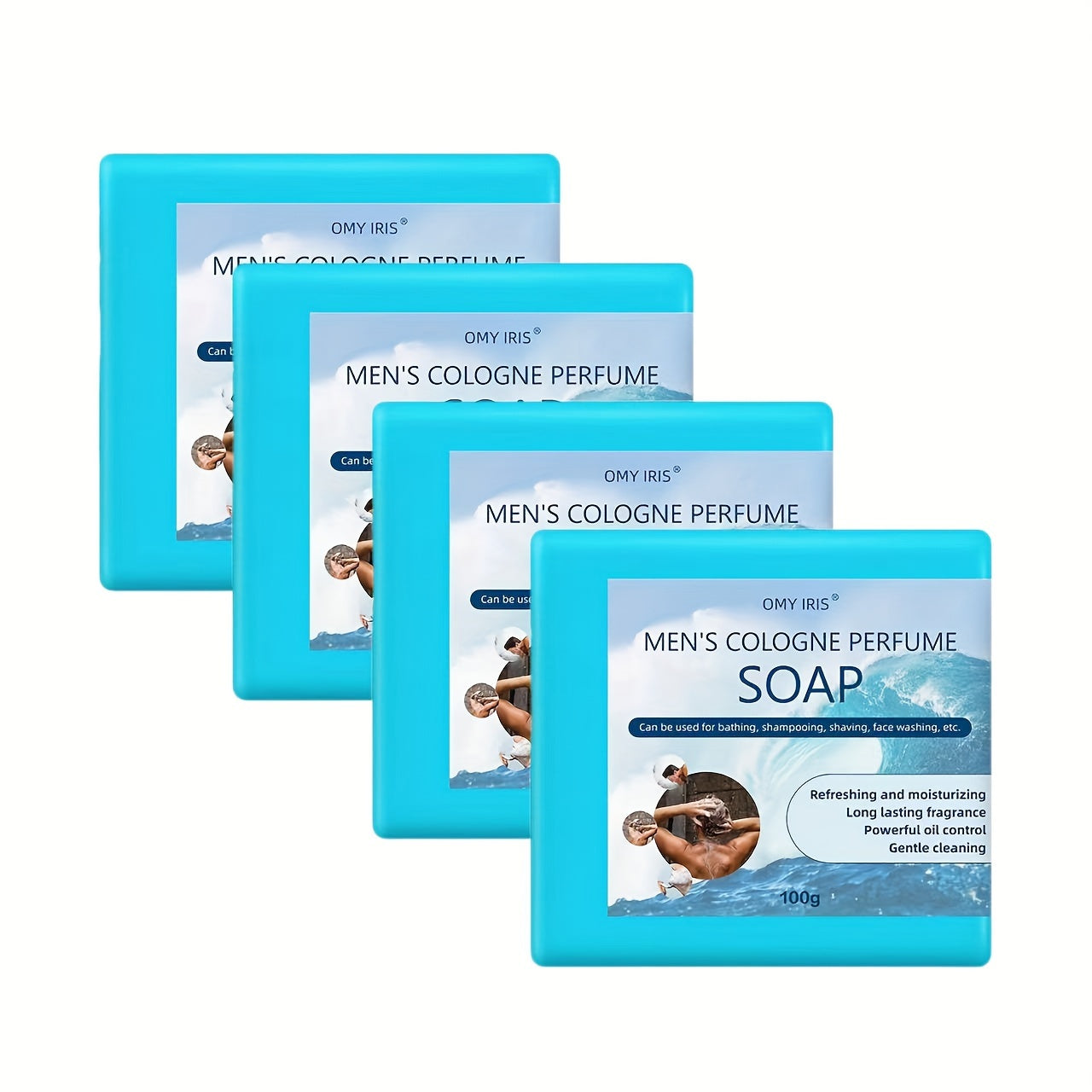 1pc/4pcs, Men's Cologne Perfume Soap, 3.53oz, Natural Handmade, Sea Salt, Moisturizing, Deep Cleansing, Suitable For Bathing, Shaving, And Face Wash, Refreshing Long-Lasting Fragrance, Gentle On Skin